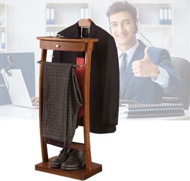 Дерев'яна вішалка для одягу для слуг Qcesorib, вішалка для одягу для слуг з вішалкою для штанів з нековзною гумовою манжетою H x W X T 112,2x44,4x30 см