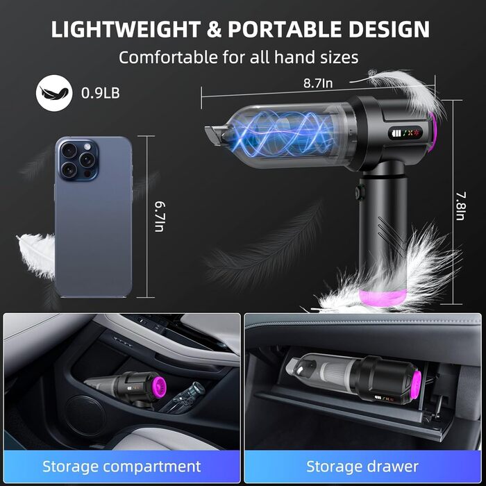 Акумуляторний автомобільний пилосос для авто та дому, потужність 17000 Па, 6000 мАг, ручний портативний пилосос для шерсті тварин, диванів та клавіатур з функцією обдуву