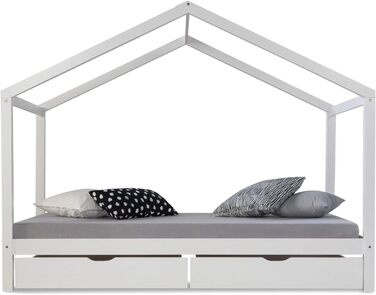 Дитяче ліжко Homestyle4u 90x200 з ящиком, монтессорі, з ламелями, біле, з дерева (сосна)