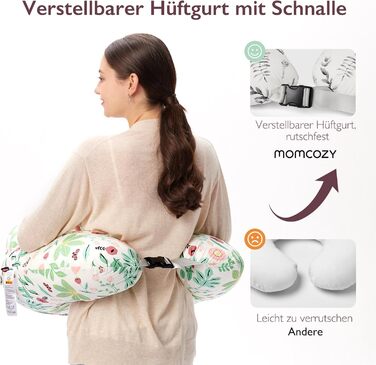 Подушка для годування Momcozy Stillkissen з захисним бордюром - ергономічна подушка для годування та позиціонування з регульованим ремінцем та знімним бавовняним чохлом, Meteoritenschauer (зелений)