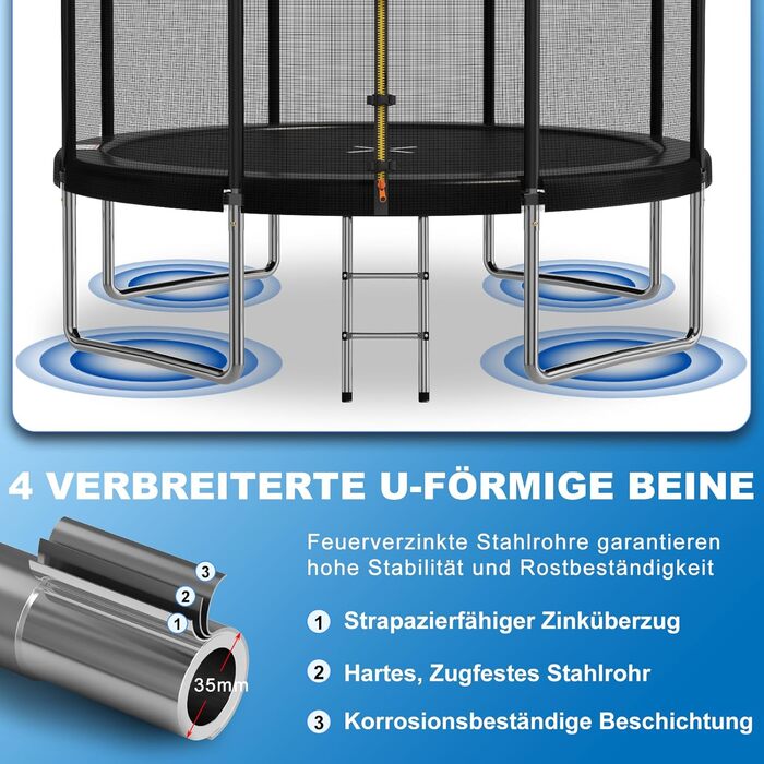 Батут Devoko вуличний Ø305 см з захисною сіткою, драбиною та м'яким покриттям - для дітей та дому, сертифікат GS