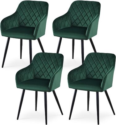 Крісла для їдальні CLIPOP, комплект 4 шт., обтягнуті оксамитом, з металевими ніжками, для вітальні, кухні, їдальні (4 шт., оксамит, зелений)