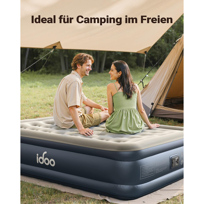 Надувний матрац iDOO самостійно надувний, 2 персони, з електричним насосом, для кемпінгу, 152x203x46 см, 295 кг, 152x203 см