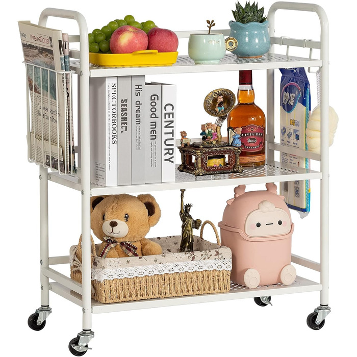 Металевий сервісний візок HDANI з 3 рівнями, на коліщатках, 48x30x75 см, для кухні, бару, ванної кімнати