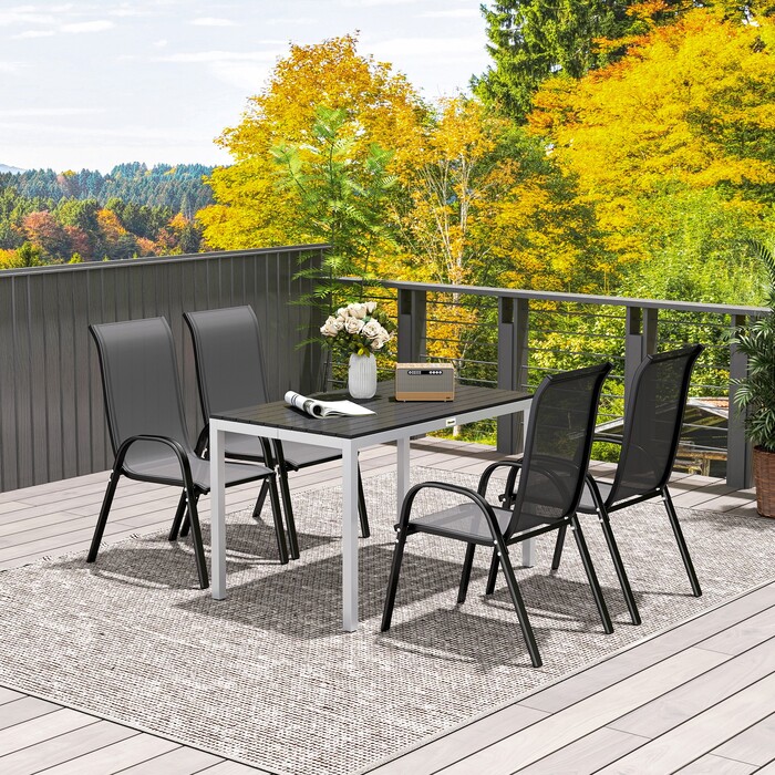 Outsunny Garden Table Алюміній 120x70 см Стійкий до погодних умов балконний стіл з ефектом дерева, Нековзний фуршетний стіл Кемпінговий стіл на 4-6 осіб Стіл для патіо Обідній стіл на відкритому повітрі для саду, балкон чорний