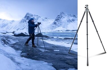 Професійний карбоновий штатив Rollei Lion Rock Pro з головкою, ультралегкий, вантажопідйомність 20 кг, висота до 147,5 см, компактний, змінні шипи для стабільності