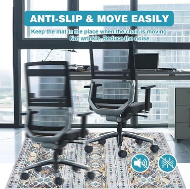 Килимок під офісний стілець 90x120 см, захист для підлоги, антиковзаюча підкладка, для ламінату та плитки (90 x 120 см, блакитно-коричнева геометрія)