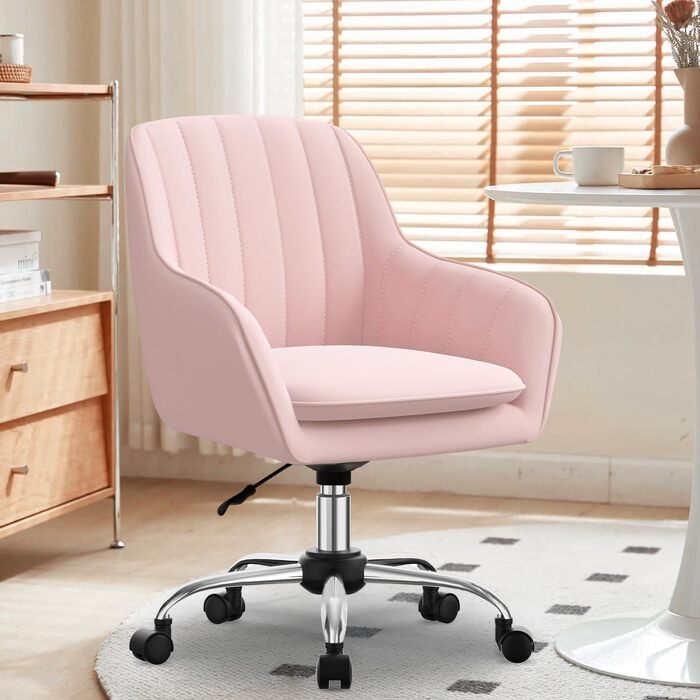 Крісло для робочого столу Daccormax, крісло для туалетного столика, обертове крісло до 150 кг, офісне крісло з регулюванням висоти, крісло для дому з м'якою оксамитовою оббивкою, комфортне для робочого кабінету, спальні, офісу, рожеве/рожеве