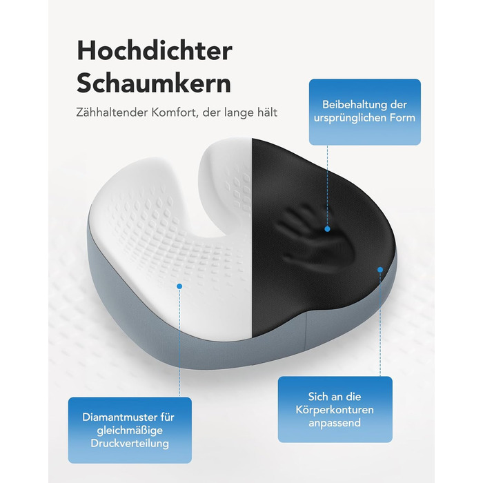 Подушка для офісного крісла HUANUO: велика подушка з піною Memory Foam. Зняття напруги з попереку та куприка. Підходить для офісних крісел, авто та інвалідних візків. Ідеально для тривалого сидіння. Нековзна поверхня.