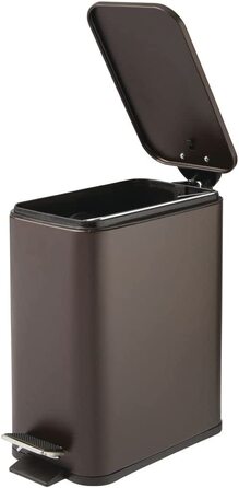 Прямокутна кошик для сміття MDESIGN-кошик для сміття об'ємом 5 л з нержавіючої сталі з педаллю, кришкою і пластиковою вставкою-елегантне косметичне відро або кошик для сміття для ванної, кухні та офісу- (бронзового кольору)