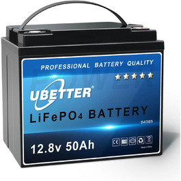 Акумулятор UBETTER Mini 12V 50Ah LiFePO4, 100A BMS, 1280 Втгод, 4000 циклів, компактний, легкий, термін служби 10 років