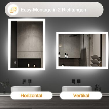 LED дзеркало для ванної кімнати Boromal 100x60 см з підсвічуванням, 3 кольори світла, диммування, сенсорне управління