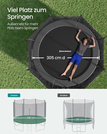 Батут SONGMICS вуличний Ø305 см з захисною сіткою, драбиною та м'якими стійками, чорний
