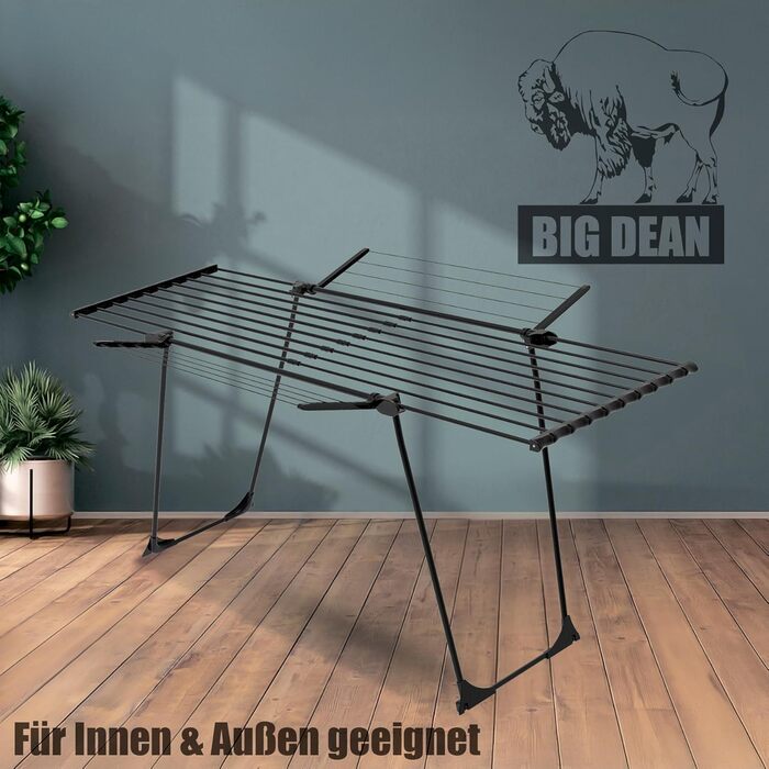 Розсувна сушарка для білизни BigDean Jumbo чорна, довжина стрічок 28м, посилені льон-троси