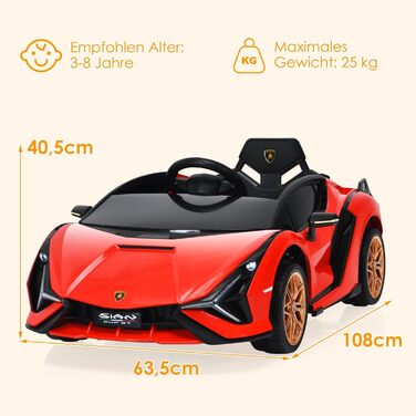 Дитячий електромобіль GOPLUS Lamborghini з пультом, Bluetooth, USB, музика, для дітей 3-8 років, білий/червоний