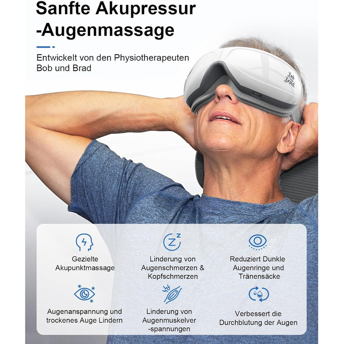 Масажер для очей Bob and Brad EyeOasis 2 з підігрівом, музикою та компресією, електричний. Зменшує темні кола та сухість очей. Маска для очей з пультом керування.