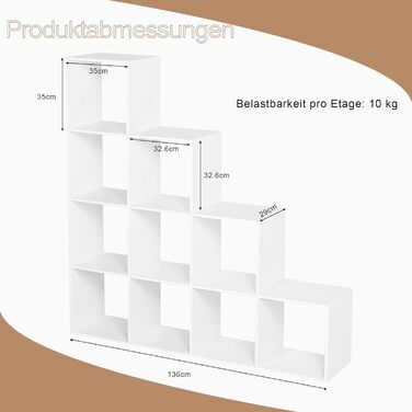 Полиця біла, 10 відділень, інженерне дерево, 136x29x136 см, для книг/іграшок, вітальня/спальня