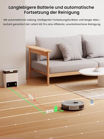 Робот-пилосос LEFANT M2 Pro Mondgrau з функцією миття, 5000Pa, LiDAR, 150 хв, розпізнавання килима, керування через додаток/голос, для видалення шерсті тварин, чорний