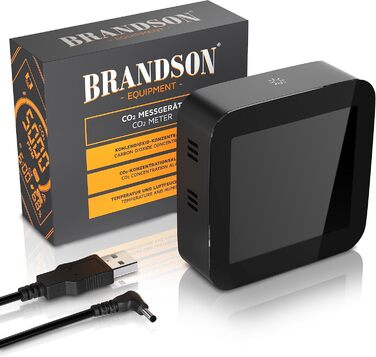 Датчик CO2 Brandson: вимірювач якості повітря, сенсор вуглекислого газу, термометр, гігрометр, індикатор CO2, рекомендації по вентиляції, будильник