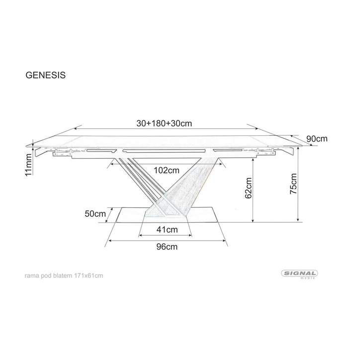 Стіл GENESIS 180(240)*90 чорний/чорний/ясен