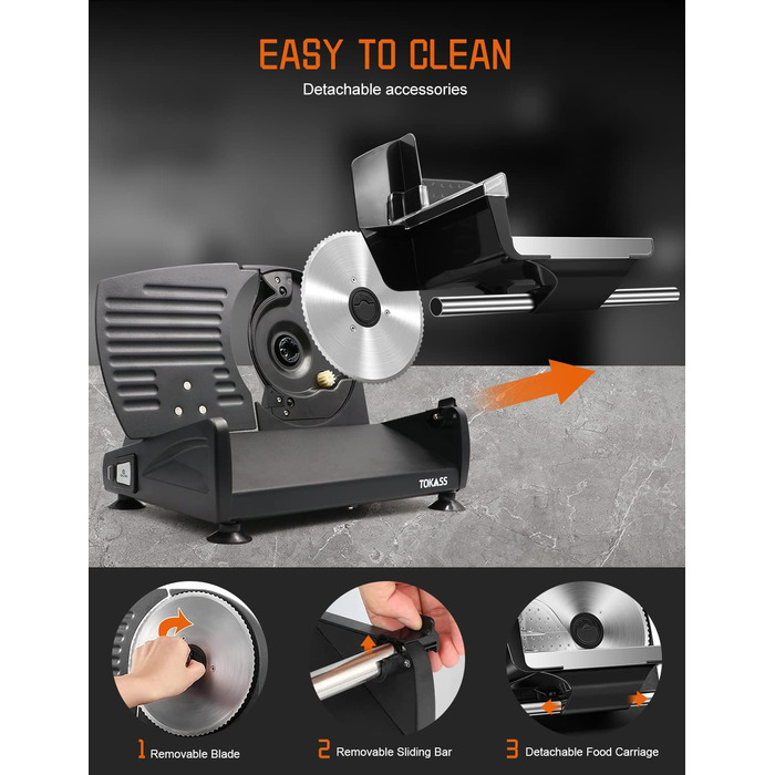 Електричний слайсер 200W з нержавіючої сталі - кухонна машина з регулюванням 0-15 мм, 2 леза, для м'яса, ковбаси, сиру та хліба