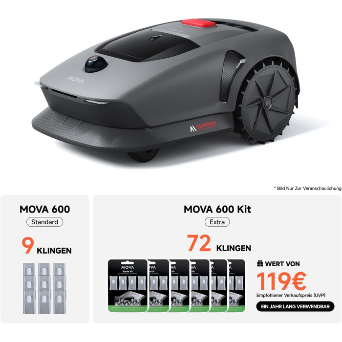 Робот-газонокосарка Dreame MOVA 600 Kit з 81 запасним лезом, 3D LiDAR, бездротове налаштування, точне картування до 600 м², розумне уникнення перешкод, керування через додаток, U-подібне косіння