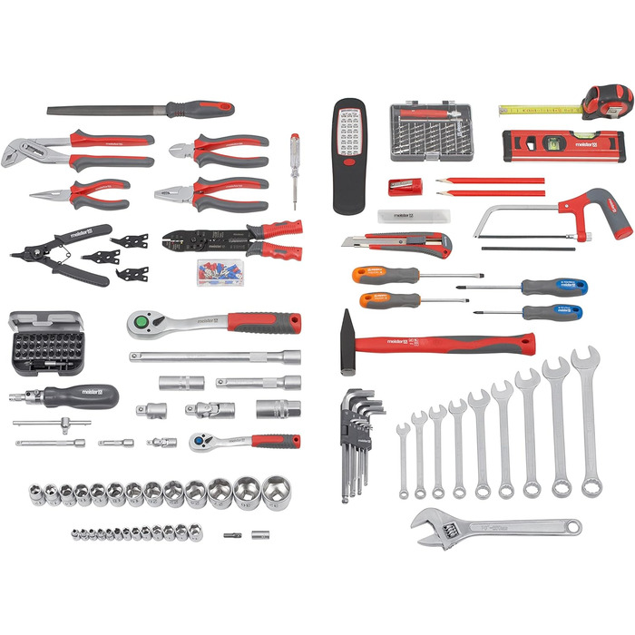 Набір інструментів Meister 156 предметів у візку на колесах з телескопічною ручкою - професійний кейс для інструментів, чорний/сріблястий, 8971440