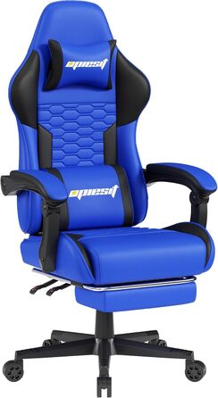 Ігровий крісло з підніжкою, регульованими підлокітниками та підтримкою попереку, ергономічне для дорослих, велике, високе, блакитне