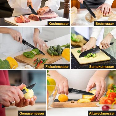 Набір кухонних ножів TEAMFAR 15 предметів з підставкою, нержавіюча сталь, з точильним каменем, антипригарне покриття, чорний