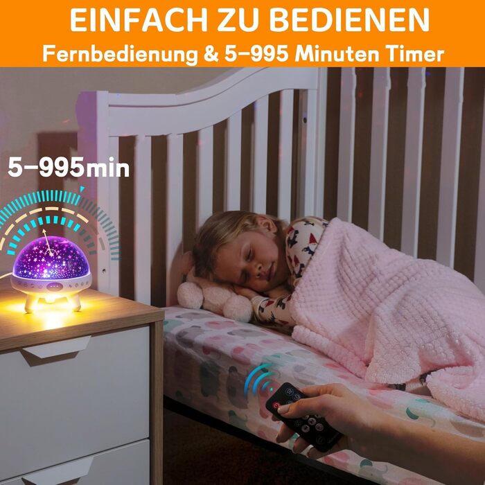 Дитячий нічник-проектор «Зоряне небо» з пультом керування, таймером та 29 мелодіями, білий