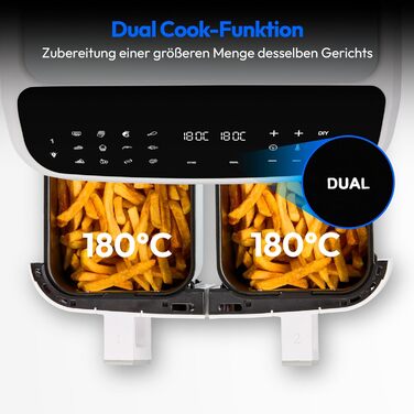 MEDION P20 XXL Фритюрниця для повітряного приготування з 2 камерами (8,7 л, Airfryer, 2600 Вт, подвійна камера, 10 автоматичних програм, 2 ящики, віконце, Dual Airfryer, ILAG PFAS-free, MD11760) матово-білий