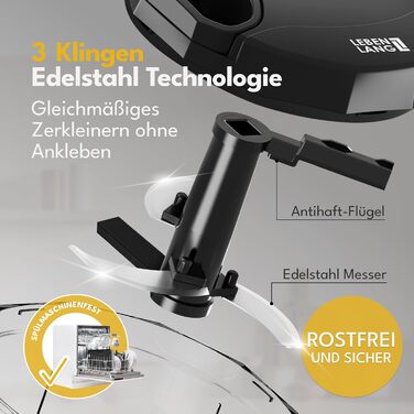 Ручний подрібнювач овочів та цибулі LEBENLANG 1л | Без BPA | Чорний | Для цибулі, часнику, овочів | Багатофункціональний кухонний подрібнювач