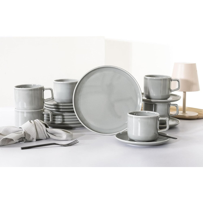 Набір посуду CreaTable Chef Collection 18 предметів (6 персон), серія Grey, порцеляна, для кави, сумісно з мийною машиною та мікрохвильовкою, Made in Europe