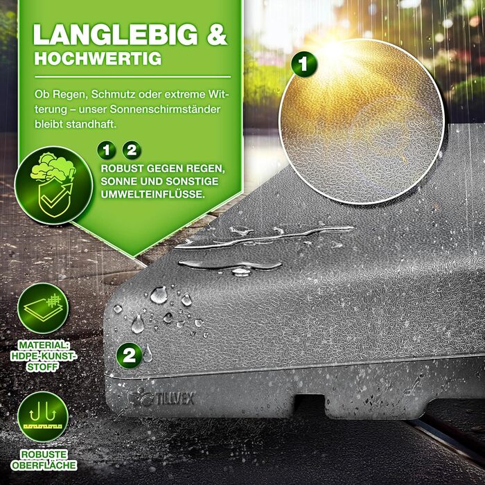 Сонцезахисний стійка Tillvex® на 90 літрів / 120 кг - 4 частини для парасольки, з металевим з'єднувачем. Можна заповнювати водою або піском. Стійка для парасольки Ampelschirmständer, вологостійка (Антрацит)