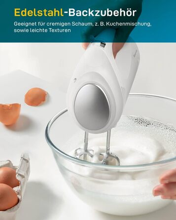 Електричний ручний міксер Kestreln з плоским дном для випічки, потужний міксер для тортів та густого тіста, з гаком для вимішування (S1 білий)
