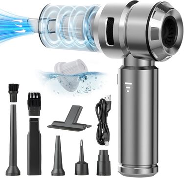 Бездротовий портативний автомобільний пилосос, потужний циклонний міні-пилосос 23000Па з USB-зарядкою для авто, дому та офісу, сріблястий