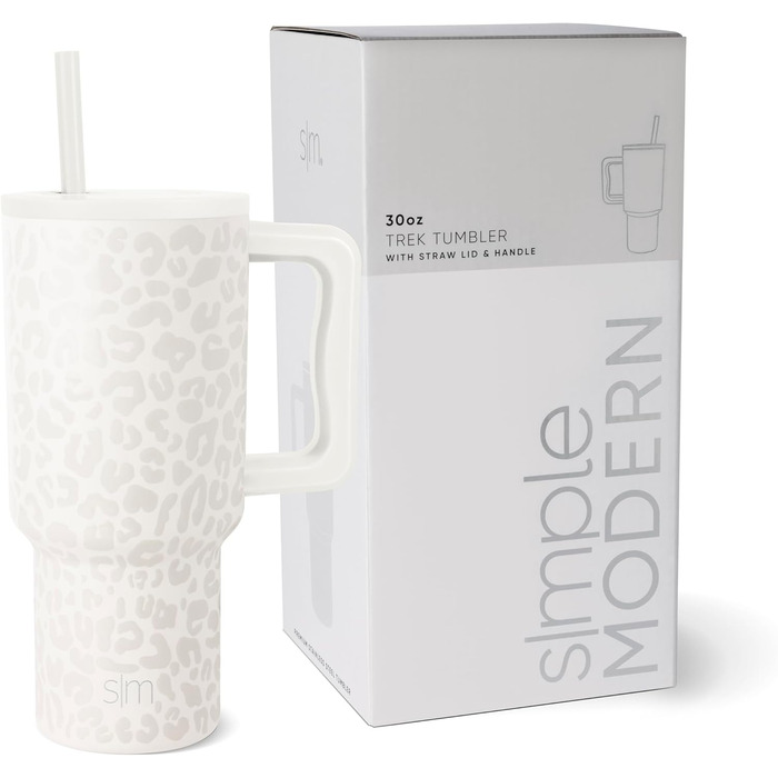 Термокружка Simple Modern з соломкою та ручкою | 890мл, Almond Birch | Ізольована сталева термокружка для напоїв | Подарунок для жінок та чоловіків