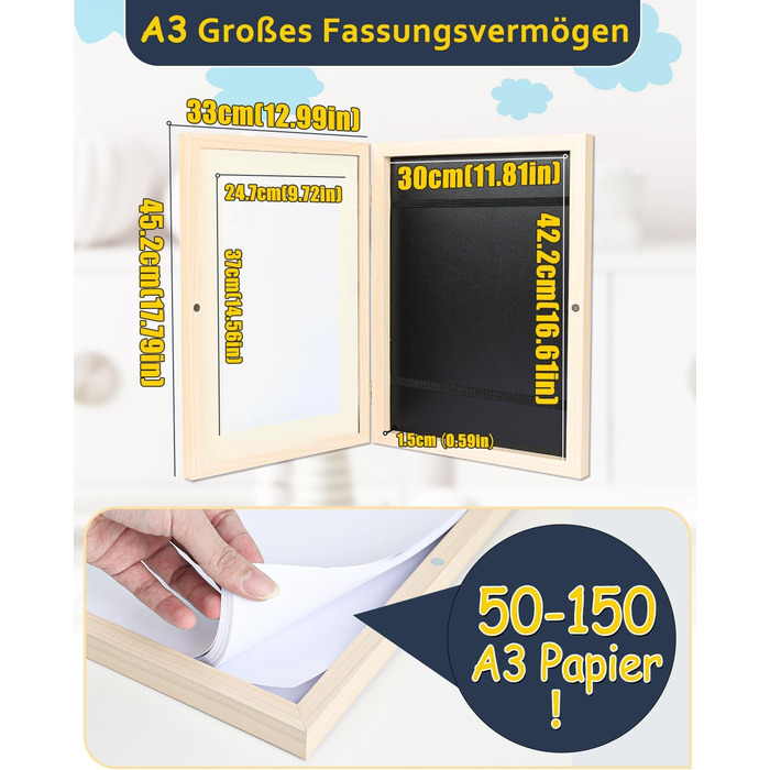 Дерев'яна рамка для дитячих малюнків Ciscle A3, для творчості, школи та дому