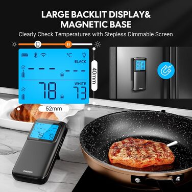 Бездротовий термометр для м'яса INKBIRD INT-12E-BW з Wi-Fi, Bluetooth, 2 зонди, 5 сенсорів. Для гриля, BBQ, духовки, кухні, ротатерії, Airfryer.