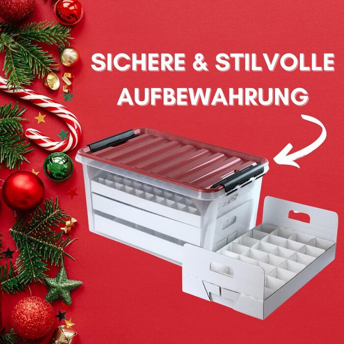 Коробка для зберігання новорічних кулі та прикрас | 47 літрів | Без BPA | Червона компактна коробка