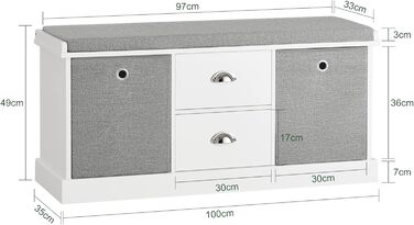 Лавка SoBuy FSR65-K-DG з місцем для зберігання, 2 сірі кошики, BHT приблизно 68x45x32см, Біла