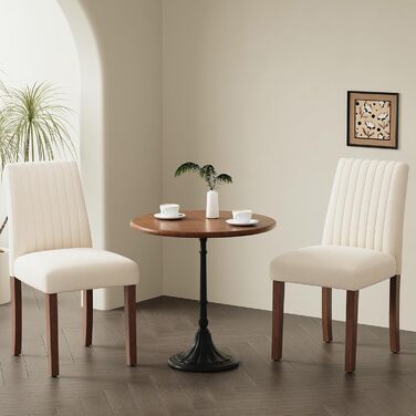 COLAMY Стільці для їдальні з м'яким сидінням, оббивка з тканини, дерев'яні ніжки, набір 2 шт. (Бежевий)