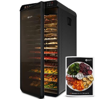 Електрична сушарка для фруктів та овочів Balter з нержавіючої сталі, 12 ярусів, 1100 Вт, 70 л об'єм, 12000 см² поверхня сушіння, BPA-free, 35–75 °C, таймер до 72 год