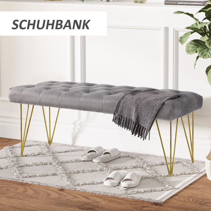 Лавка для взуття HOMCOM з оксамитовим чохлом Velvet Grey 116x44.5x49см ідеально підходить для передпокою та передпокою