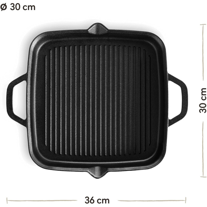 Гриль-сковорода Burnhard Gusseisen, квадратна 30 см, з попереднім прожарюванням, для стейків, сумісна з газовими грилями, духовкою, вогняною чашею та всіма типами плит (включаючи індукційну), чавунна сковорода-гриль 30 см
