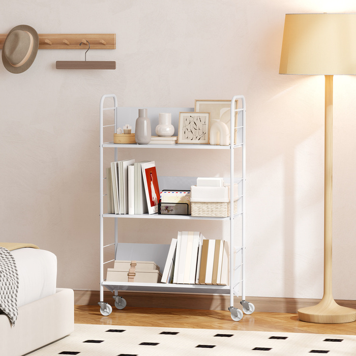 Стелаж для зберігання з 3 ярусами, на колесах, іграшковий стелаж для дитячої кімнати, 69 x 26 x 108 см, білий