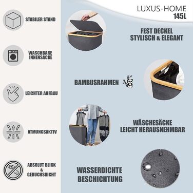 Контейнер для білизни Luxus-Home 3 відділення 145 л з кришкою сірий