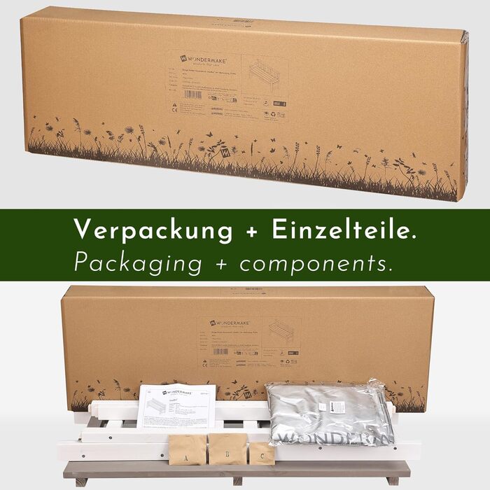Дитяча дерев'яна лавка Kinder-Gartenbank для саду та відпочинку, 2-місна, з текстильним покриттям та спинкою, масив, білий/сірий/антрацит