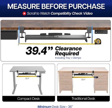 Видвижна платформа для клавіатури VIVO, 27 x 11 дюймів, біла, кріплення на C-образну скобу, MOUNT-KB05W