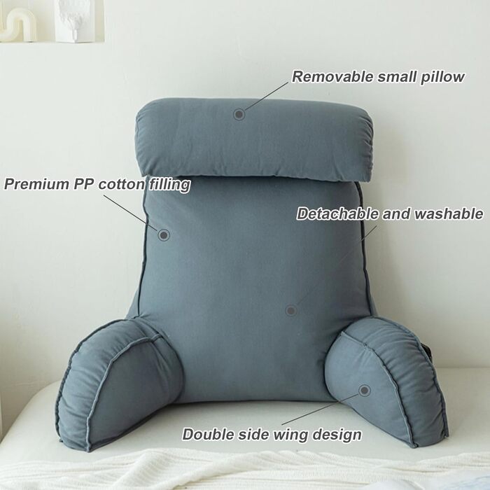 HAOYUES Лежанка для читання в ліжко та диван з підлокітниками та знімною подушкою для шиї. Подушка для читання, підтримка спини, ідеально для читання, роботи та ігор. Розмір: 75×40×55 см